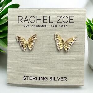 Rachel Zoe Gold-Plated Butterfly Stud Earrings – Sterling Silver with Crystals